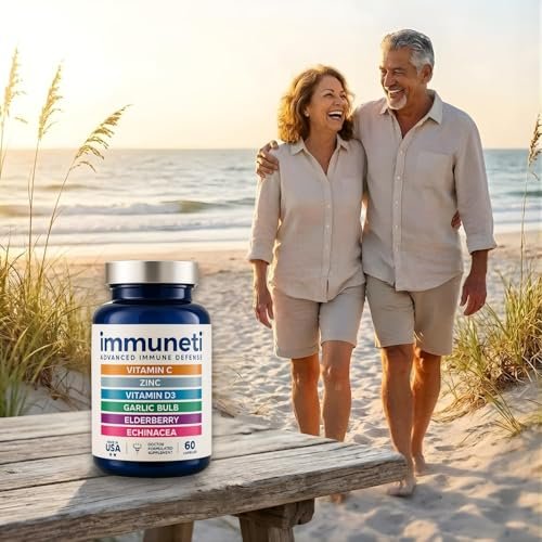 Immuneti Advanced Immune Support – Ärztlich formuliertes 6-in-1 tägliches Immunitätsergänzungsmittel – Hergestellt in den USA – Mit Vitamin C, D3, Zink, Holunderbeere, Knoblauch & Echinacea – Vitalstoffe & Antioxidantien (1)