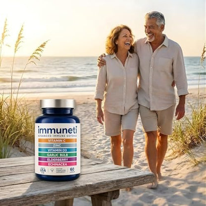 Immuneti Advanced Immune Support – Ärztlich formuliertes 6-in-1 tägliches Immunitätsergänzungsmittel – Hergestellt in den USA – Mit Vitamin C, D3, Zink, Holunderbeere, Knoblauch & Echinacea – Vitalstoffe & Antioxidantien (1)