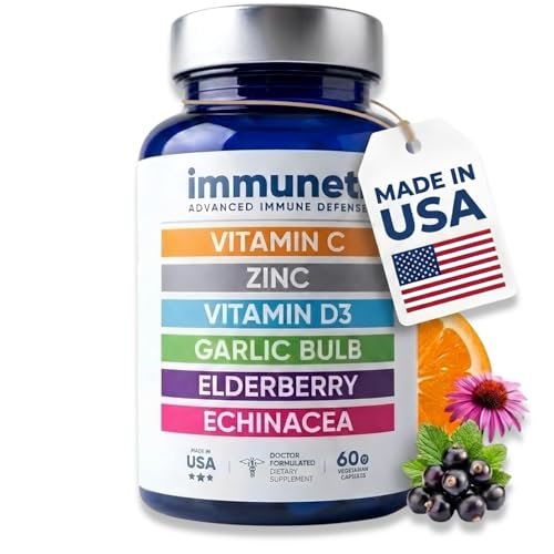 Immuneti Advanced Immune Support – Ärztlich formuliertes 6-in-1 tägliches Immunitätsergänzungsmittel – Hergestellt in den USA – Mit Vitamin C, D3, Zink, Holunderbeere, Knoblauch & Echinacea – Vitalstoffe & Antioxidantien (1)