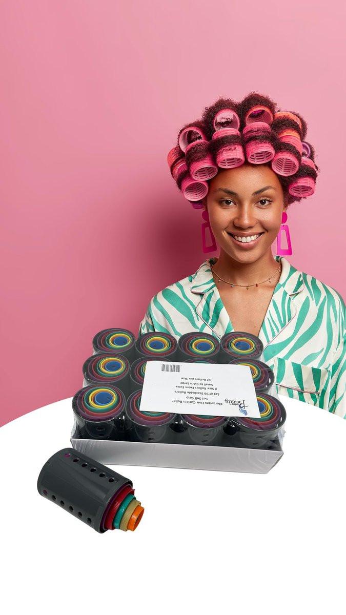 Kleravitex Lockenwickler Set – 96 Stück stapelbare Rollen in 8 Größen für perfekte Locken
