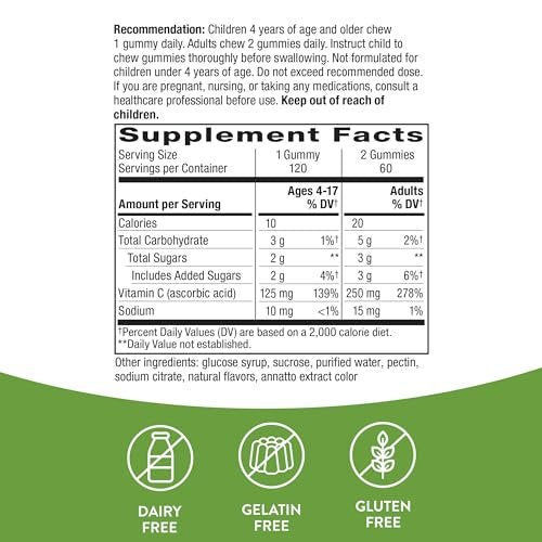 Nature's Way Vitamin C Gummis – Immununterstützung*, Antioxidans, 250 mg pro 2-Gummy-Portion, Orangen-Geschmack, 120 Gummis