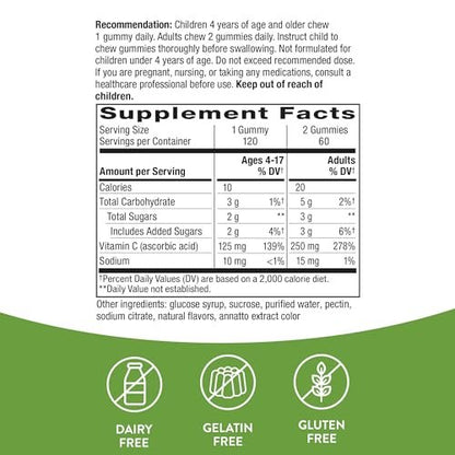 Nature's Way Vitamin C Gummis – Immununterstützung*, Antioxidans, 250 mg pro 2-Gummy-Portion, Orangen-Geschmack, 120 Gummis