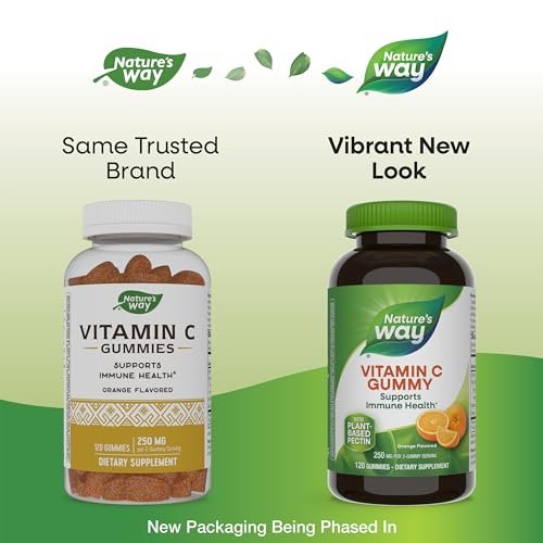 Nature's Way Vitamin C Gummis – Immununterstützung*, Antioxidans, 250 mg pro 2-Gummy-Portion, Orangen-Geschmack, 120 Gummis