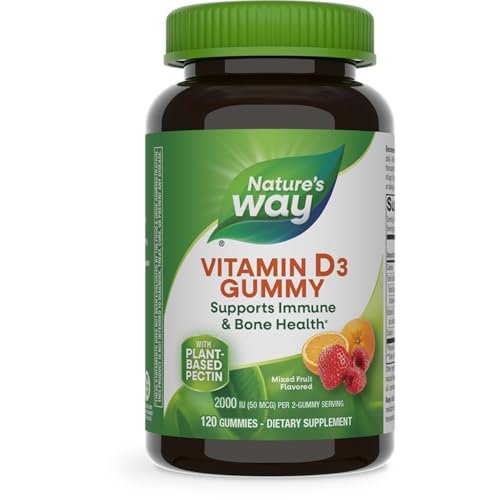 Nature's Way Vitamin D3 Gummis – 2000 IE (50 µg) pro Portion, 120 Gummis, Immun- und Knochenunterstützung, Mischfruchtgeschmack