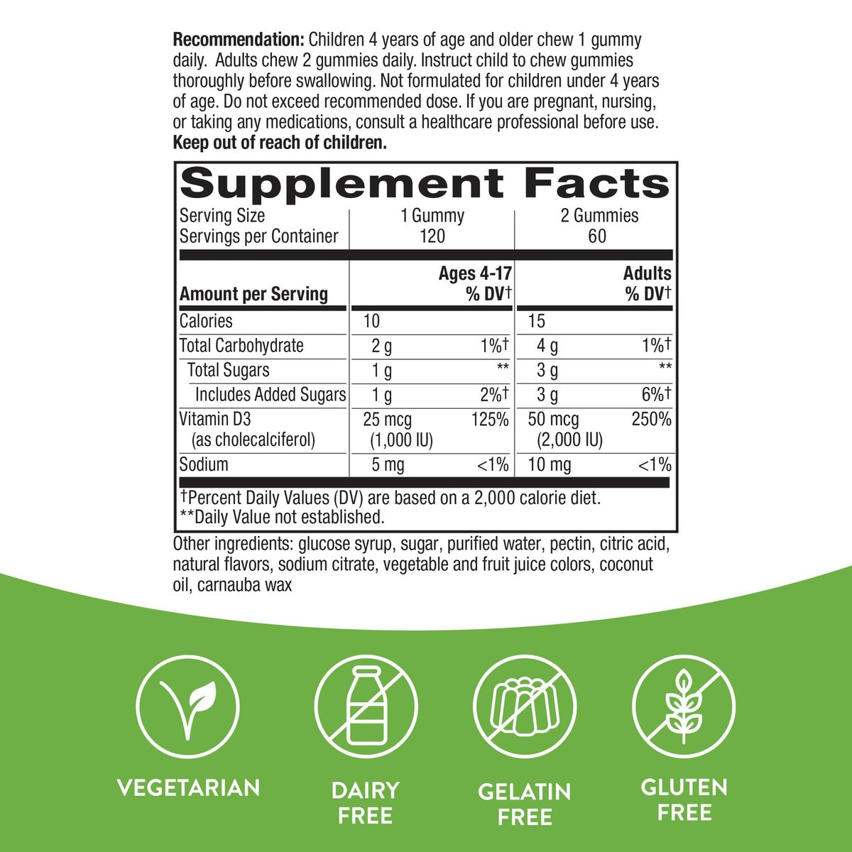 Nature's Way Vitamin D3 Gummis – 2000 IE (50 µg) pro Portion, 120 Gummis, Immun- und Knochenunterstützung, Mischfruchtgeschmack