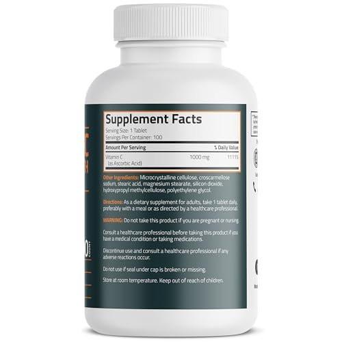 Bronson Vitamin C 1000 mg Extra Stärke – Hochdosiertes Vitamin C für ein gesundes Immunsystem, Non-GMO, 100 vegane Tabletten