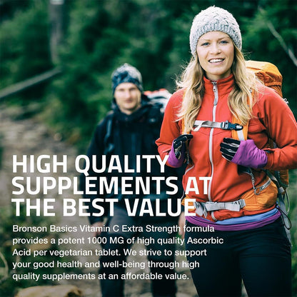 Bronson Vitamin C 1000 mg Extra Stärke – Hochdosiertes Vitamin C für ein gesundes Immunsystem, Non-GMO, 100 vegane Tabletten