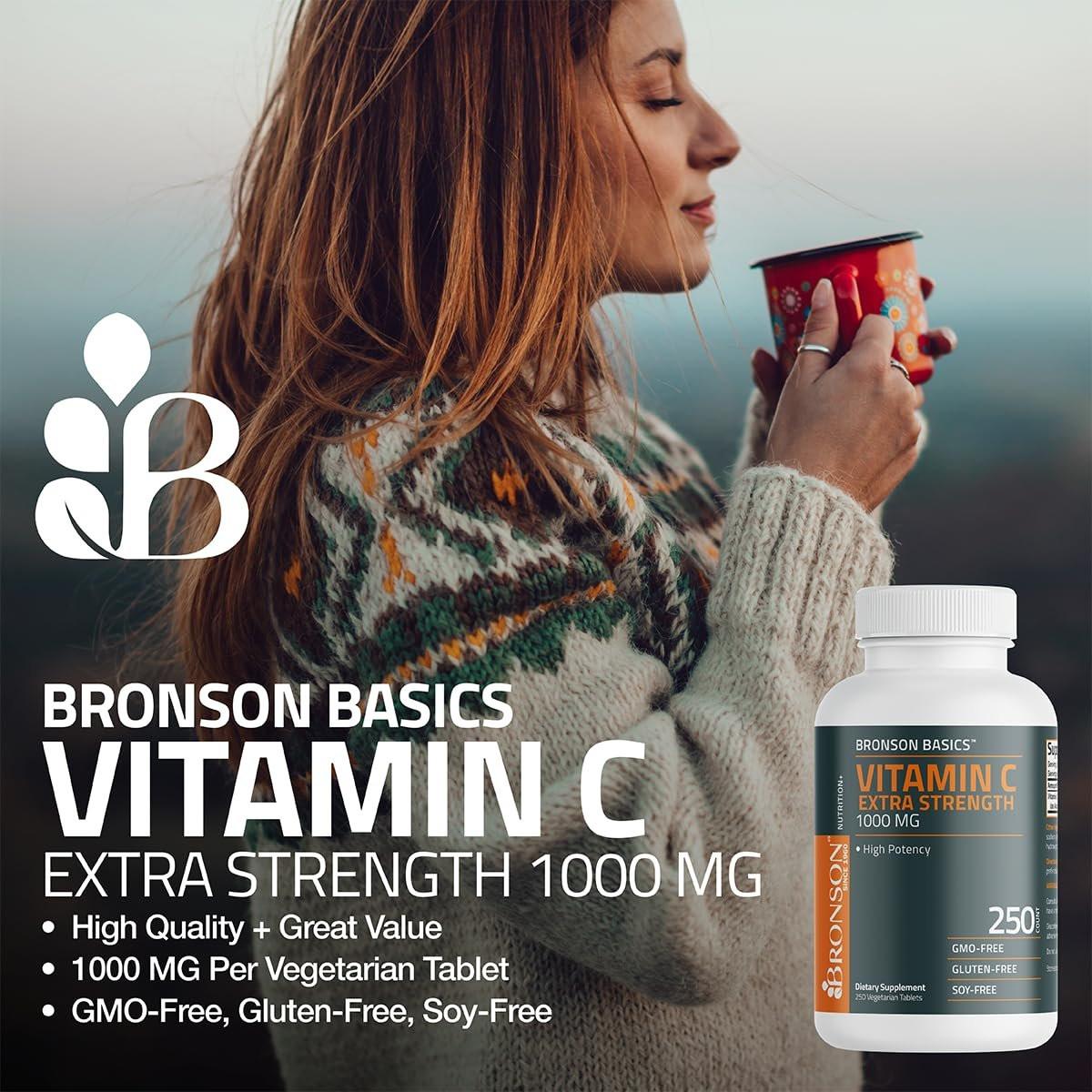 Bronson Vitamin C 1000 mg Extra Stärke – Hochdosiertes Vitamin C für ein gesundes Immunsystem, Non-GMO, 100 vegane Tabletten