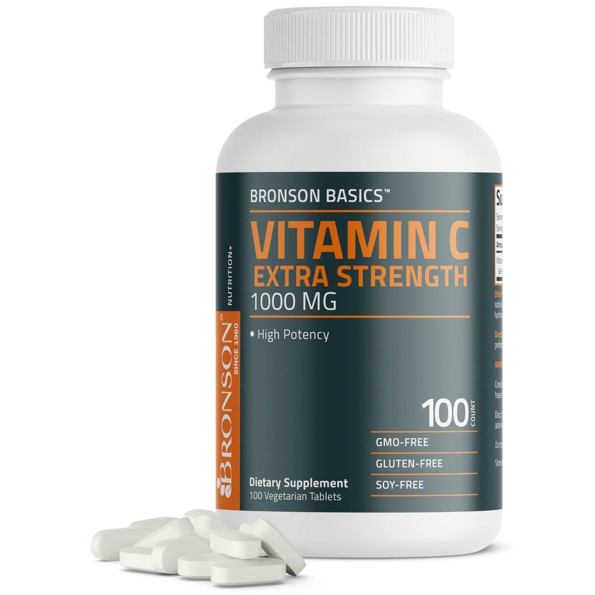 Bronson Vitamin C 1000 mg Extra Stärke – Hochdosiertes Vitamin C für ein gesundes Immunsystem, Non-GMO, 100 vegane Tabletten