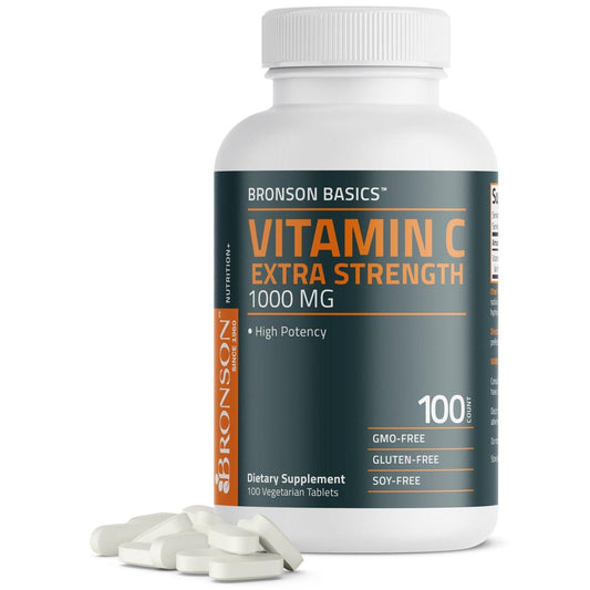 Bronson Vitamin C 1000 mg Extra Stärke – Hochdosiertes Vitamin C für ein gesundes Immunsystem, Non-GMO, 100 vegane Tabletten