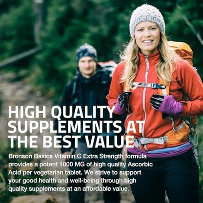 Bronson Vitamin C 1000 mg Extra Stärke – Hochdosiertes Vitamin C für ein gesundes Immunsystem, Non-GMO, 100 vegane Tabletten