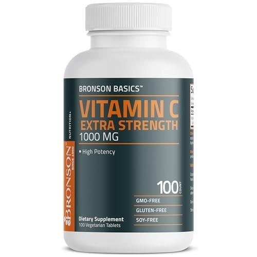 Bronson Vitamin C 1000 mg Extra Stärke – Hochdosiertes Vitamin C für ein gesundes Immunsystem, Non-GMO, 100 vegane Tabletten