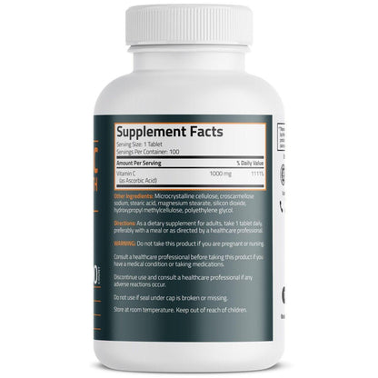 Bronson Vitamin C 1000 mg Extra Stärke – Hochdosiertes Vitamin C für ein gesundes Immunsystem, Non-GMO, 100 vegane Tabletten