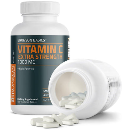 Bronson Vitamin C 1000 mg Extra Stärke – Hochdosiertes Vitamin C für ein gesundes Immunsystem, Non-GMO, 100 vegane Tabletten