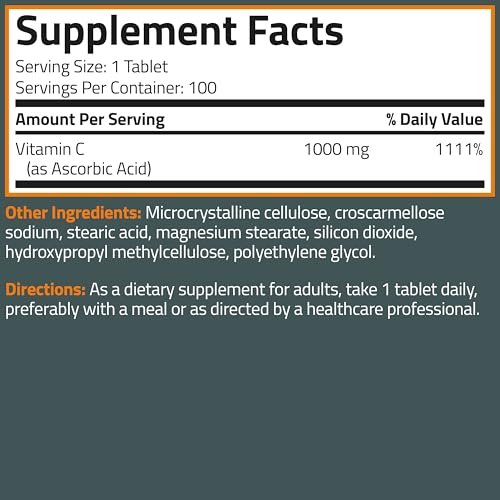 Bronson Vitamin C 1000 mg Extra Strength – Hochdosiertes Vitamin C für ein starkes Immunsystem, Nicht-GVO, 250 vegetarische Tabletten