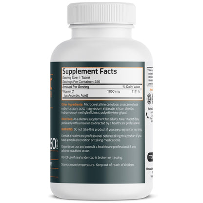 Bronson Vitamin C 1000 mg Extra Strength – Hochdosiertes Vitamin C für ein starkes Immunsystem, Nicht-GVO, 250 vegetarische Tabletten