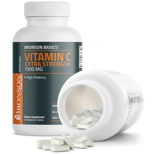 Bronson Vitamin C 1000 mg Extra Strength – Hochdosiertes Vitamin C für ein starkes Immunsystem, Nicht-GVO, 250 vegetarische Tabletten
