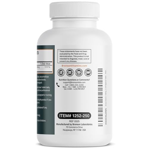 Bronson Vitamin C 1000 mg Extra Strength – Hochdosiertes Vitamin C für ein starkes Immunsystem, Nicht-GVO, 250 vegetarische Tabletten