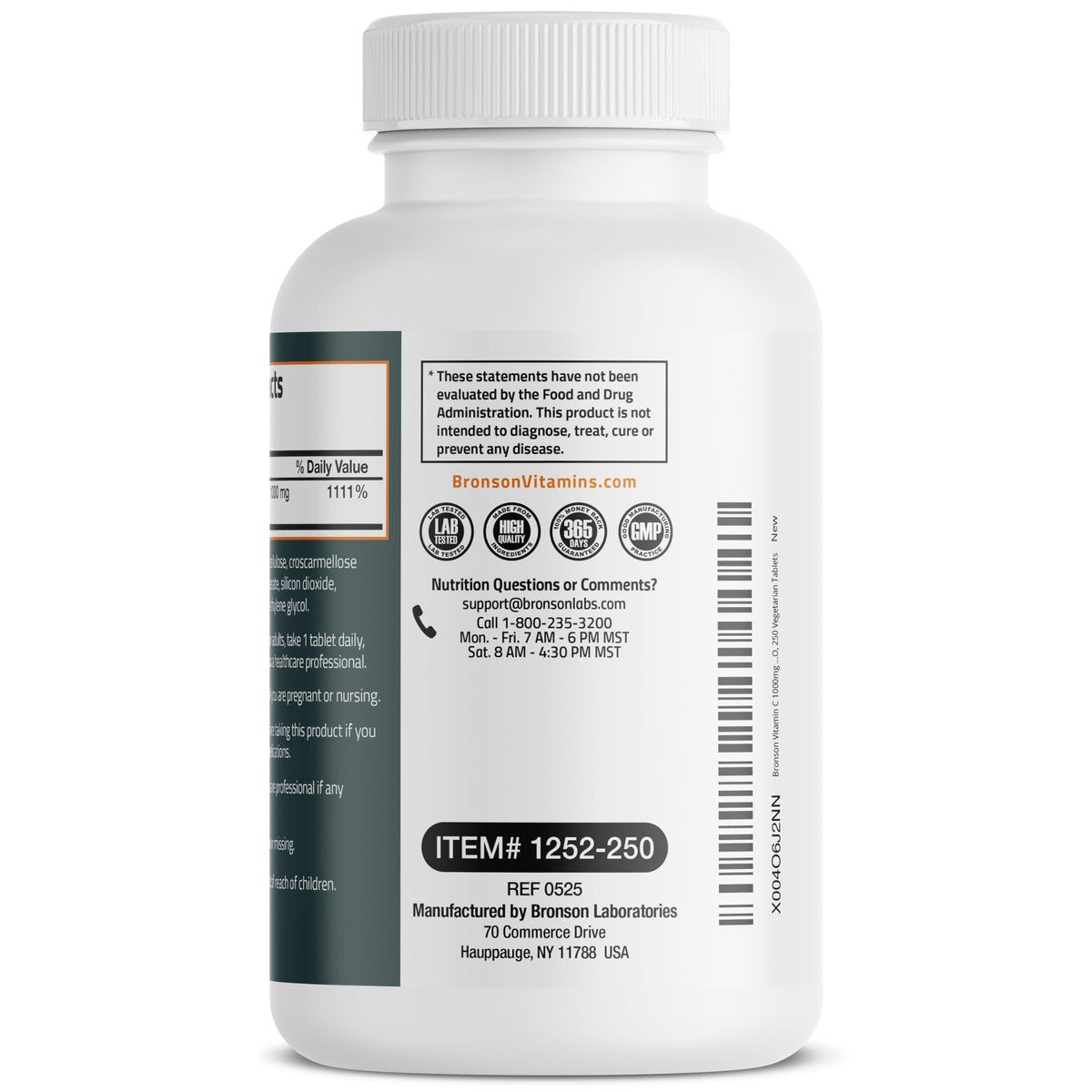 Bronson Vitamin C 1000 mg Extra Strength – Hochdosiertes Vitamin C für ein starkes Immunsystem, Nicht-GVO, 250 vegetarische Tabletten