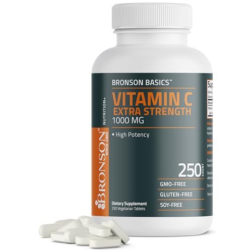Bronson Vitamin C 1000 mg Extra Strength – Hochdosiertes Vitamin C für ein starkes Immunsystem, Nicht-GVO, 250 vegetarische Tabletten