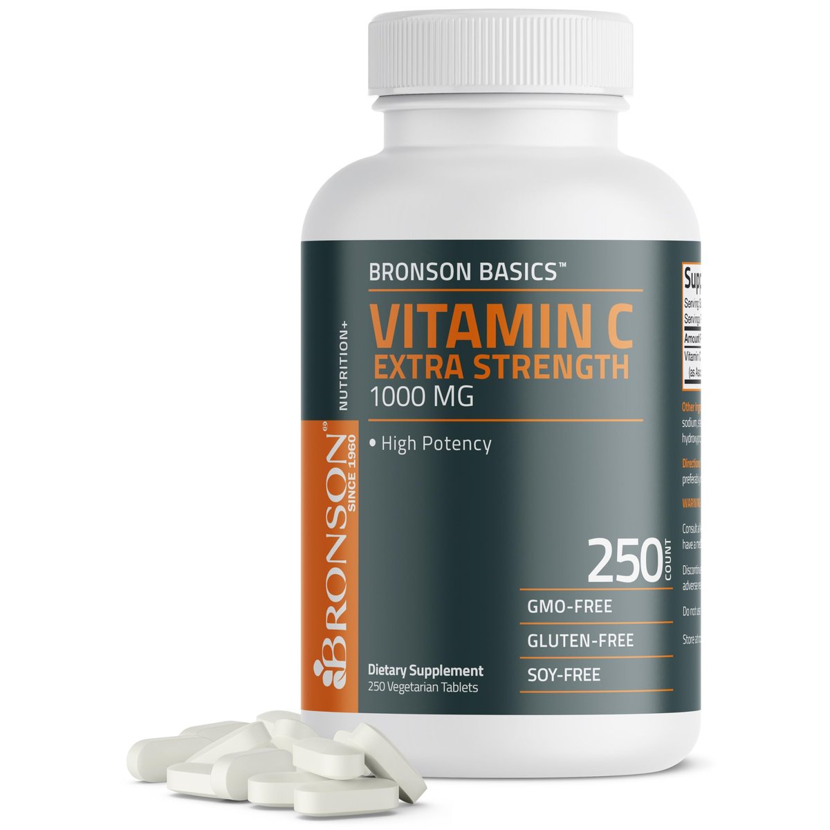 Bronson Vitamin C 1000 mg Extra Strength – Hochdosiertes Vitamin C für ein starkes Immunsystem, Nicht-GVO, 250 vegetarische Tabletten