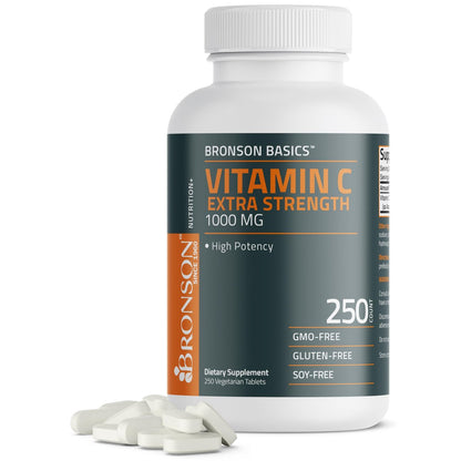 Bronson Vitamin C 1000 mg Extra Strength – Hochdosiertes Vitamin C für ein starkes Immunsystem, Nicht-GVO, 250 vegetarische Tabletten