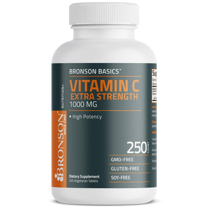 Bronson Vitamin C 1000 mg Extra Strength – Hochdosiertes Vitamin C für ein starkes Immunsystem, Nicht-GVO, 250 vegetarische Tabletten