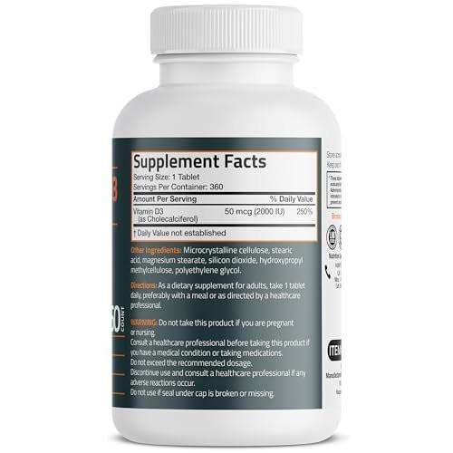 Bronson Vitamin D3 2000 IE (50 µg) – 360 Tabletten, Nicht-GVO, Hochdosiert