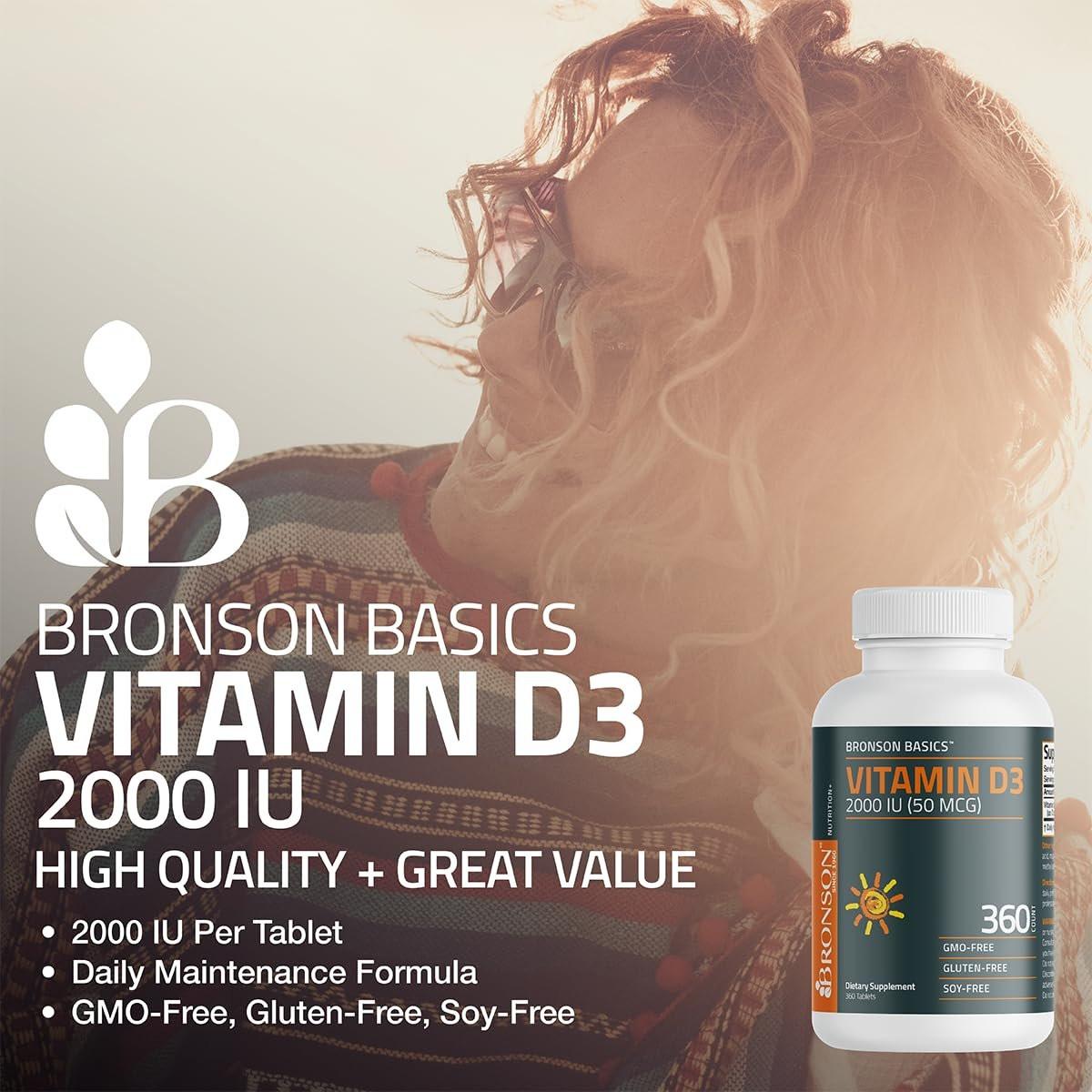 Bronson Vitamin D3 2000 IE (50 µg) – 360 Tabletten, Nicht-GVO, Hochdosiert