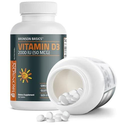 Bronson Vitamin D3 2000 IE (50 µg) – 360 Tabletten, Nicht-GVO, Hochdosiert