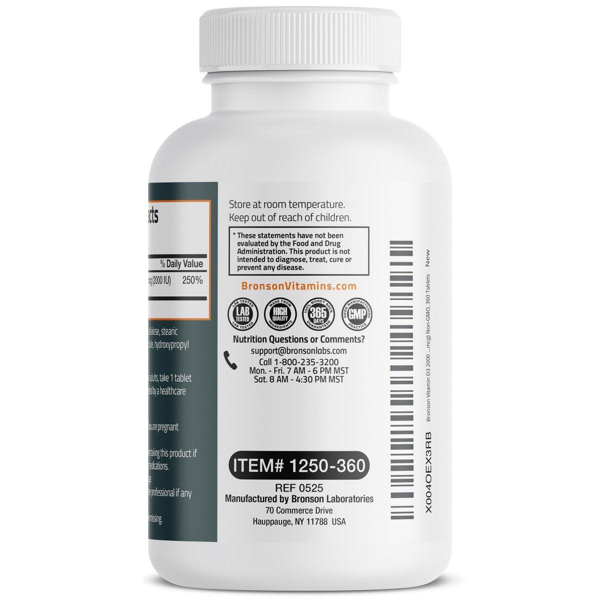 Bronson Vitamin D3 2000 IE (50 µg) – 360 Tabletten, Nicht-GVO, Hochdosiert