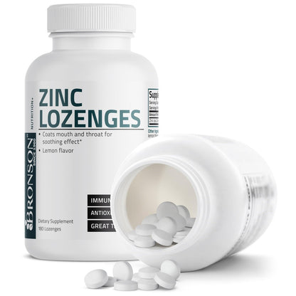 Bronson Zink Lutschtabletten Antioxidans & Immununterstützung Supplement Zitronengeschmack, 180 Kautabletten