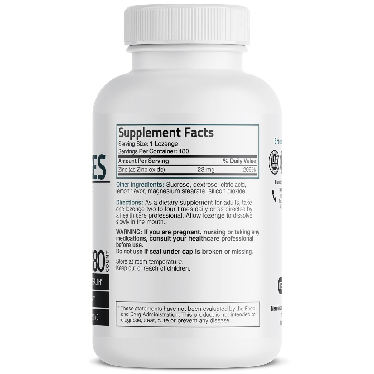 Bronson Zink Lutschtabletten Antioxidans & Immununterstützung Supplement Zitronengeschmack, 180 Kautabletten