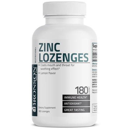 Bronson Zink Lutschtabletten Antioxidans & Immununterstützung Supplement Zitronengeschmack, 180 Kautabletten