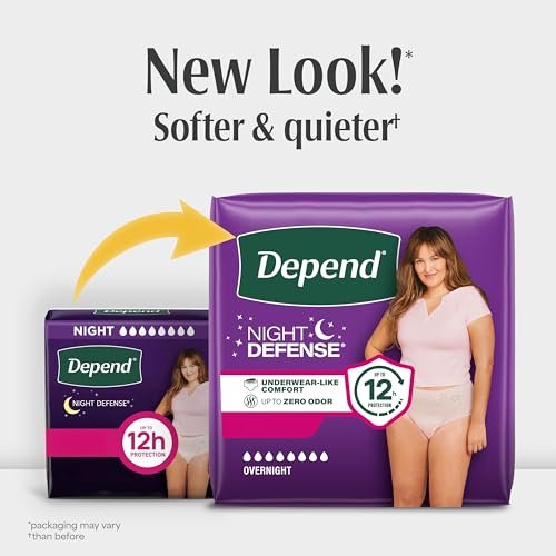 Depend Night Defense Windeln für Erwachsene, Inkontinenz & postpartale Blasenlecks Unterwäsche für Frauen, Einweg, über Nacht, XL, Blush, 12 Stück, Verpackung kann variieren