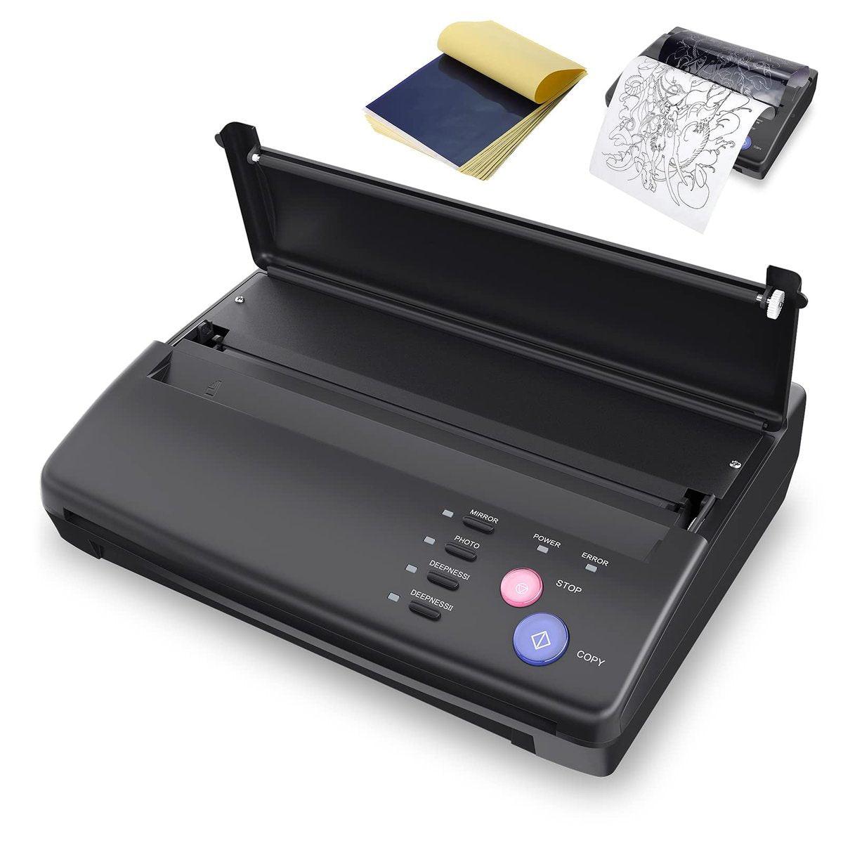 TATELF Tattoo-Schablonenmaschine Thermo-Kopierer Tätowier-Schablonendrucker mit 20 Übertragungspapieren für Tätowierkünstler (Schwarz)