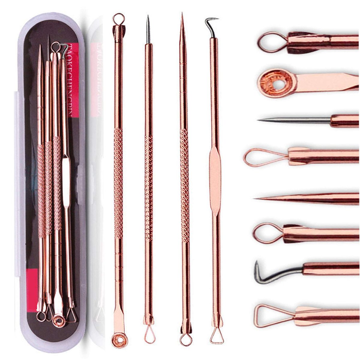 ZTRHYOO Mitesserentferner-Set – Akne-Entfernungswerkzeug für Nase, Gesicht & Haut – 4-teilig in Roségold mit Aufbewahrungsbox