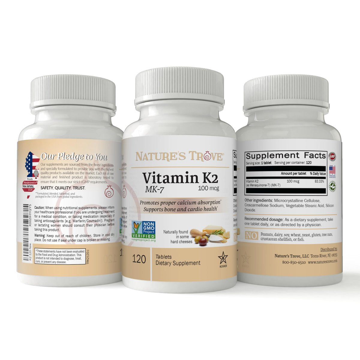 Nature's Trove Vitamin K2 MK7 Supplement, 100 mcg, 120 Kapseln, Vegan