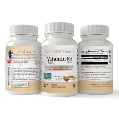 Nature's Trove Vitamin K2 MK7 Supplement, 100 mcg, 120 Kapseln, Vegan