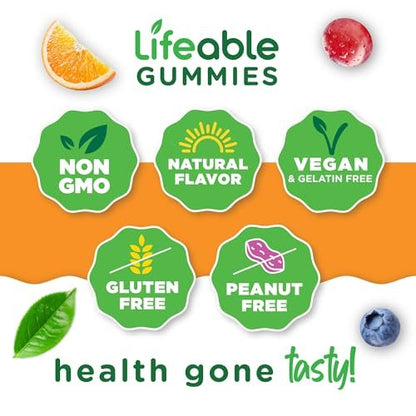 Lifeable Vitamin B-Komplex Gummis für Erwachsene | mit Vitamin C | Leckerer Geschmack | Für Energie und Nervensystem | Vegane B-Komplex Vitamine für Frauen, Männer | 90 Gummis
