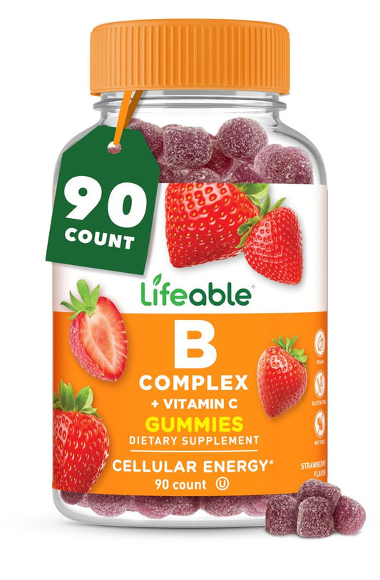 Lifeable Vitamin B-Komplex Gummis für Erwachsene | mit Vitamin C | Leckerer Geschmack | Für Energie und Nervensystem | Vegane B-Komplex Vitamine für Frauen, Männer | 90 Gummis