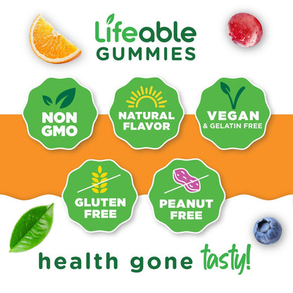 Lifeable Vitamin B-Komplex Gummis für Erwachsene | mit Vitamin C | Leckerer Geschmack | Für Energie und Nervensystem | Vegane B-Komplex Vitamine für Frauen, Männer | 90 Gummis