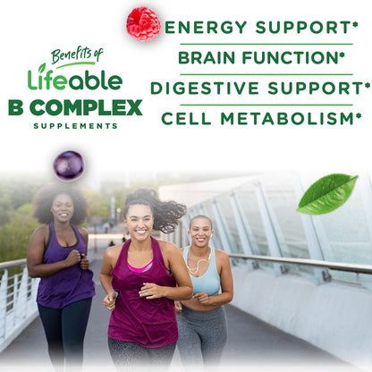 Lifeable Vitamin B-Komplex Gummis für Erwachsene | mit Vitamin C | Leckerer Geschmack | Für Energie und Nervensystem | Vegane B-Komplex Vitamine für Frauen, Männer | 90 Gummis