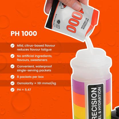 Precision Hydration Elektrolyt-Pulver – ohne künstliche Inhaltsstoffe, mehrstufige Hydratationsbeutel – einzelne wasserdichte Portionen – gluten-/laktosefrei, 1 Box (8 Beutel, 1000 mg/L – Orange)
