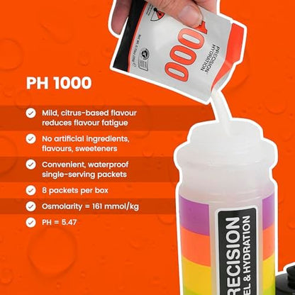 Precision Hydration Elektrolyt-Pulver – ohne künstliche Inhaltsstoffe, mehrstufige Hydratationsbeutel – einzelne wasserdichte Portionen – gluten-/laktosefrei, 1 Box (8 Beutel, 1000 mg/L – Orange)