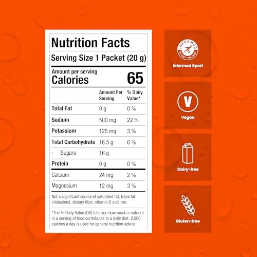 Precision Hydration Elektrolyt-Pulver – ohne künstliche Inhaltsstoffe, mehrstufige Hydratationsbeutel – einzelne wasserdichte Portionen – gluten-/laktosefrei, 1 Box (8 Beutel, 1000 mg/L – Orange)