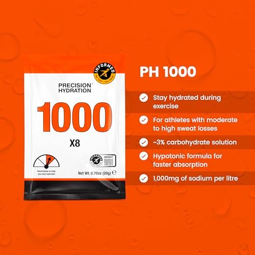 Precision Hydration Elektrolyt-Pulver – ohne künstliche Inhaltsstoffe, mehrstufige Hydratationsbeutel – einzelne wasserdichte Portionen – gluten-/laktosefrei, 1 Box (8 Beutel, 1000 mg/L – Orange)