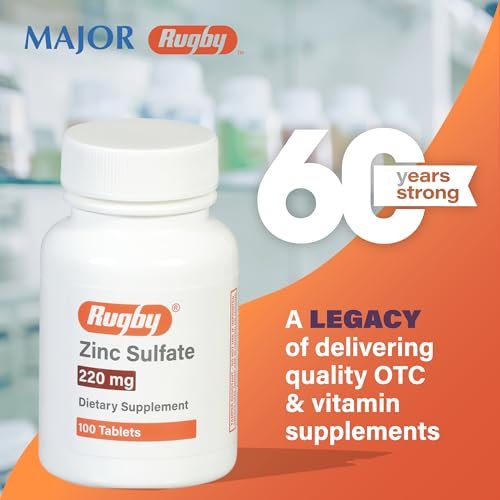 Rugby Zinksulfat 220 mg Tabletten – Mit Zinksulfat-Heptahydrat – Nahrungsergänzungsmittel – 100 Stück (1 Packung)