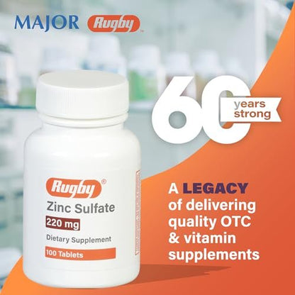 Rugby Zinksulfat 220 mg Tabletten – Mit Zinksulfat-Heptahydrat – Nahrungsergänzungsmittel – 100 Stück (1 Packung)