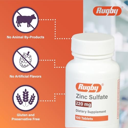 Rugby Zinksulfat 220 mg Tabletten – Mit Zinksulfat-Heptahydrat – Nahrungsergänzungsmittel – 100 Stück (1 Packung)